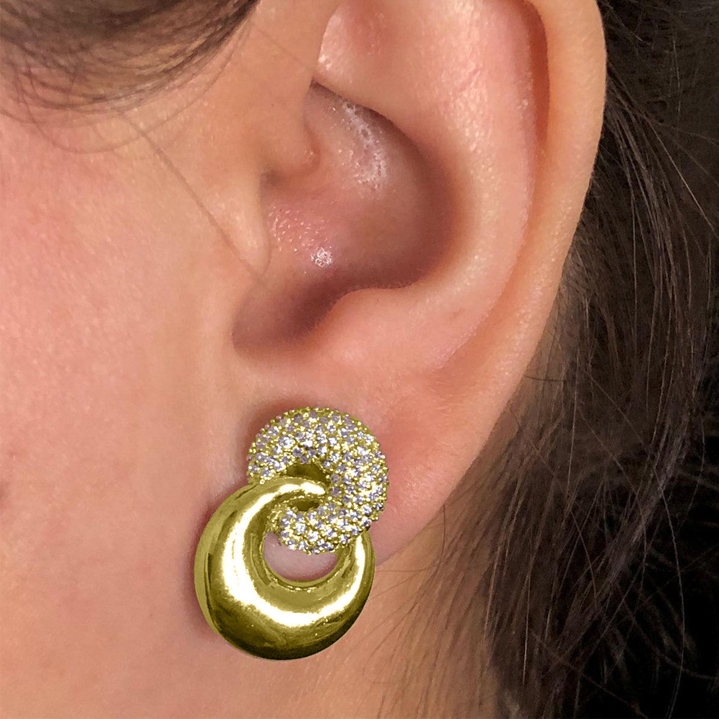 Pavé Double Hoop Silver Ear Studs