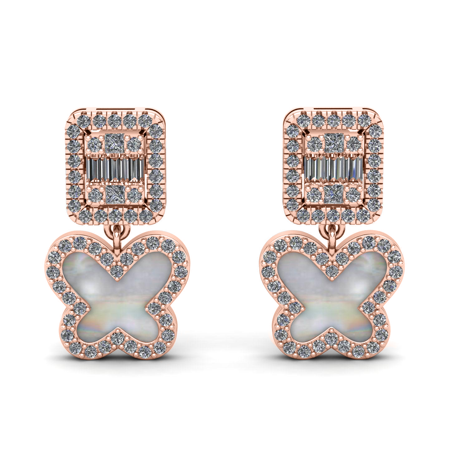 Butterfly Bagget Mother Pearl Silver Ear Studs