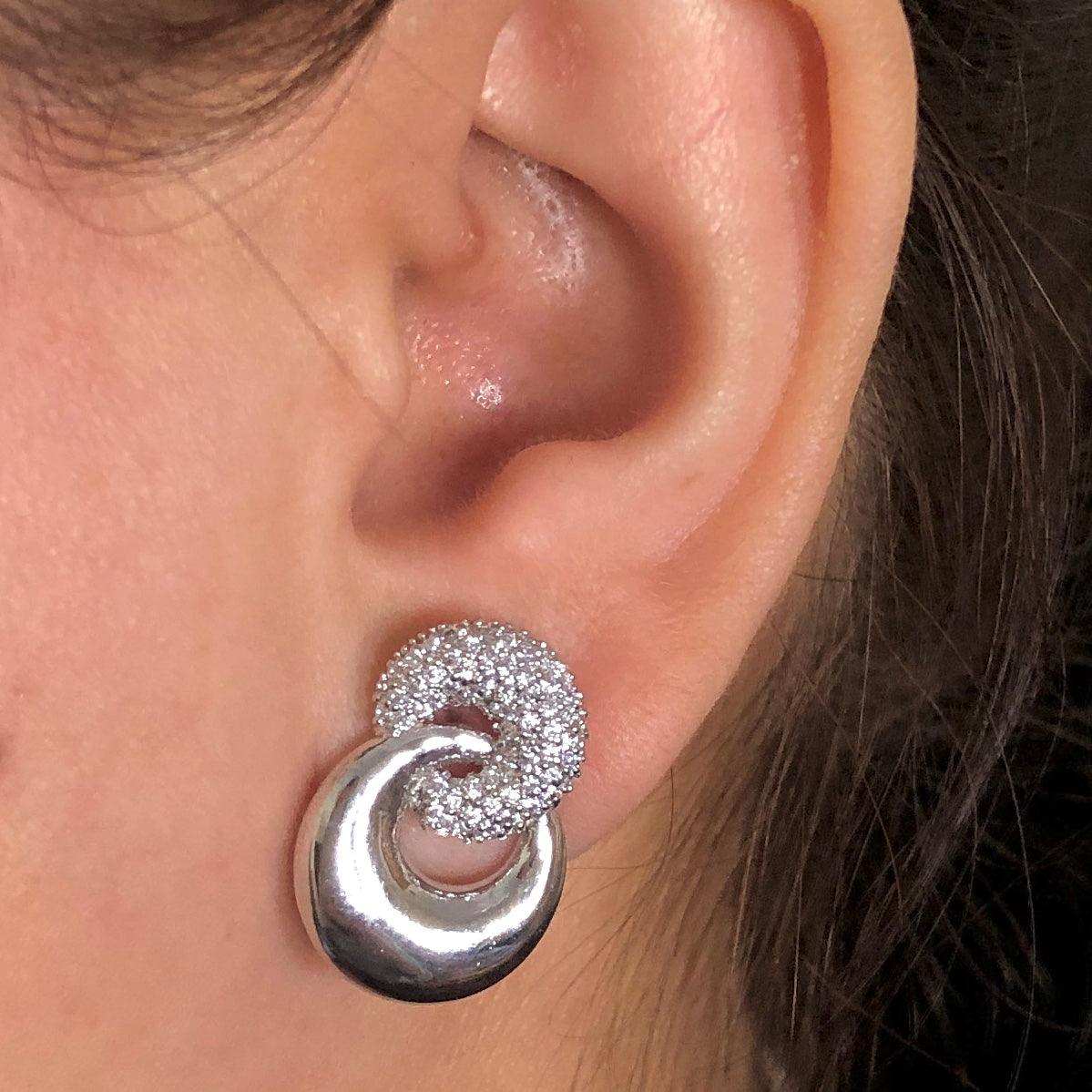 Pavé Double Hoop Silver Ear Studs