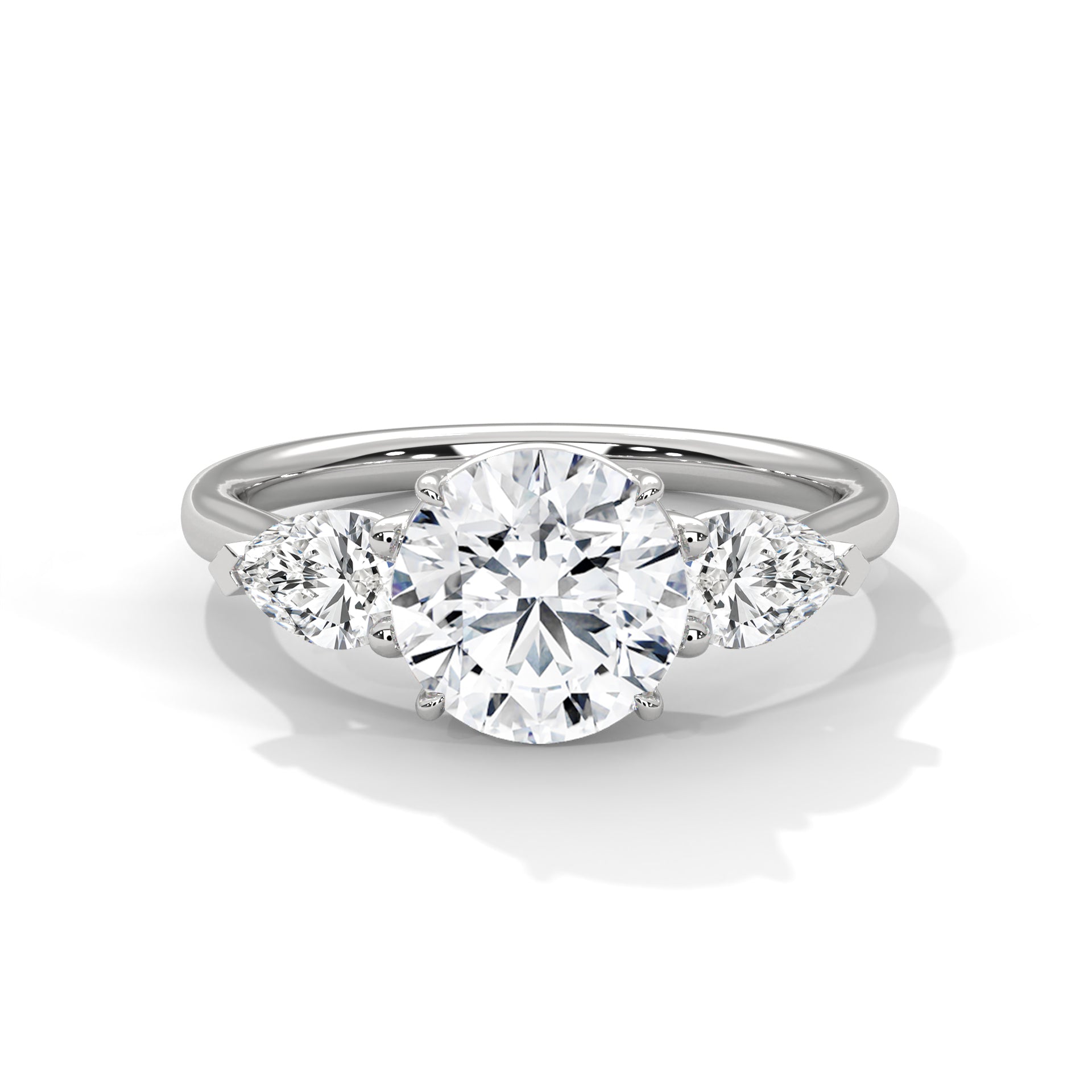 Round & Pear Solitaire Trio Ring