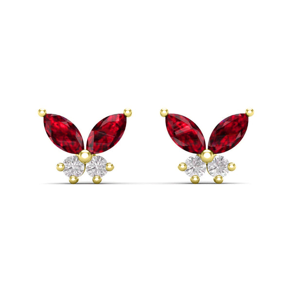 Mariposa Red Ruby Silver Ear Studs