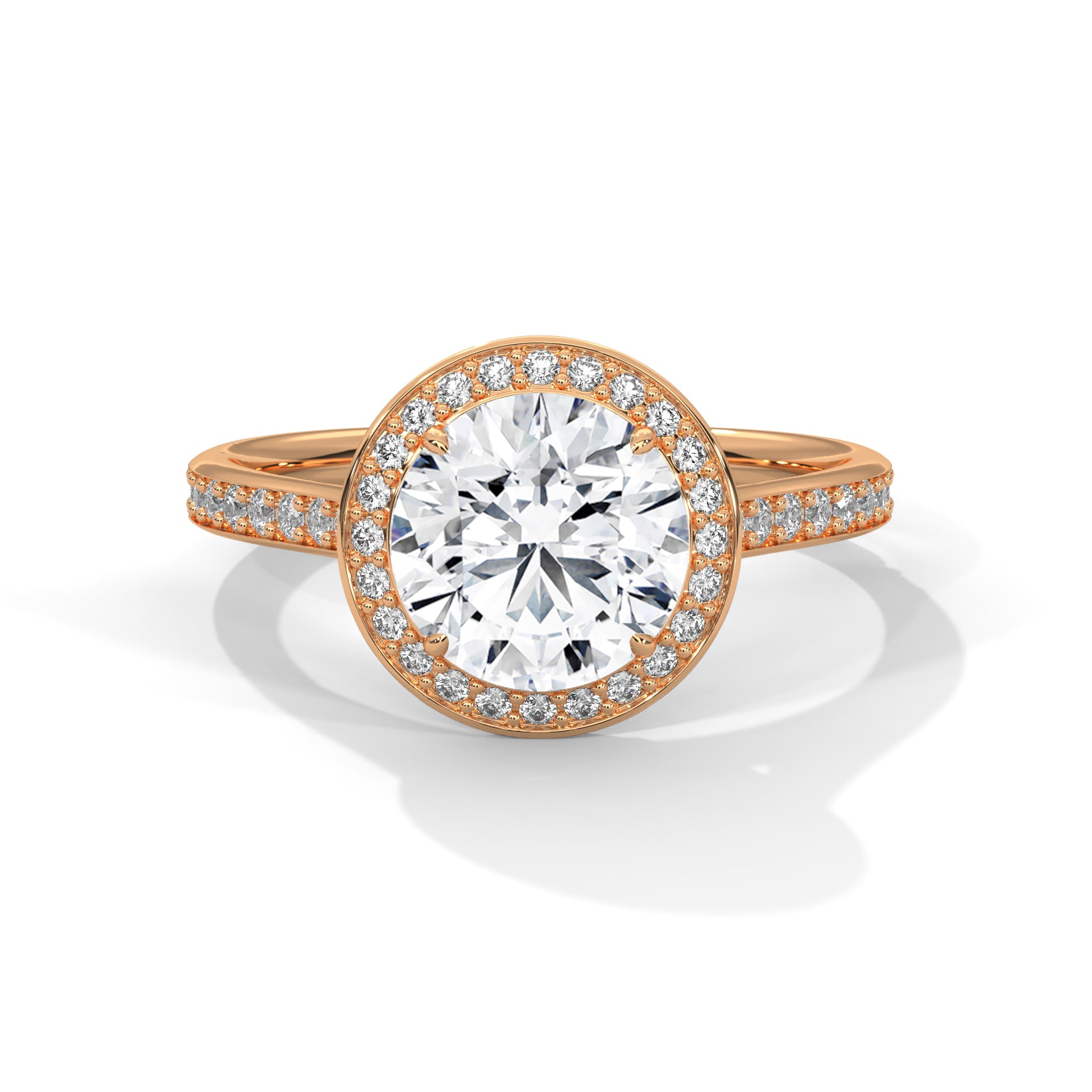 Round Halo Solitaire Studded Ring