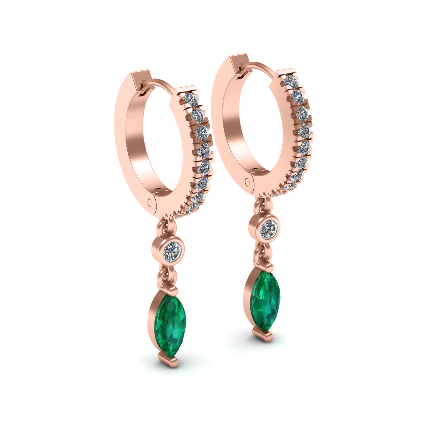 Shared Prong Emerald Silver Hoops
