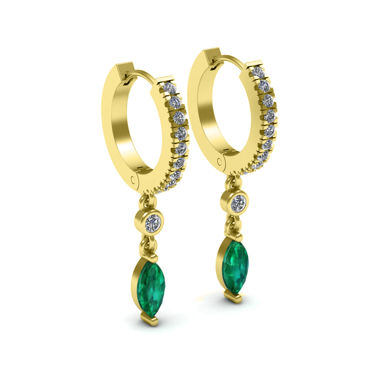Shared Prong Emerald Silver Hoops