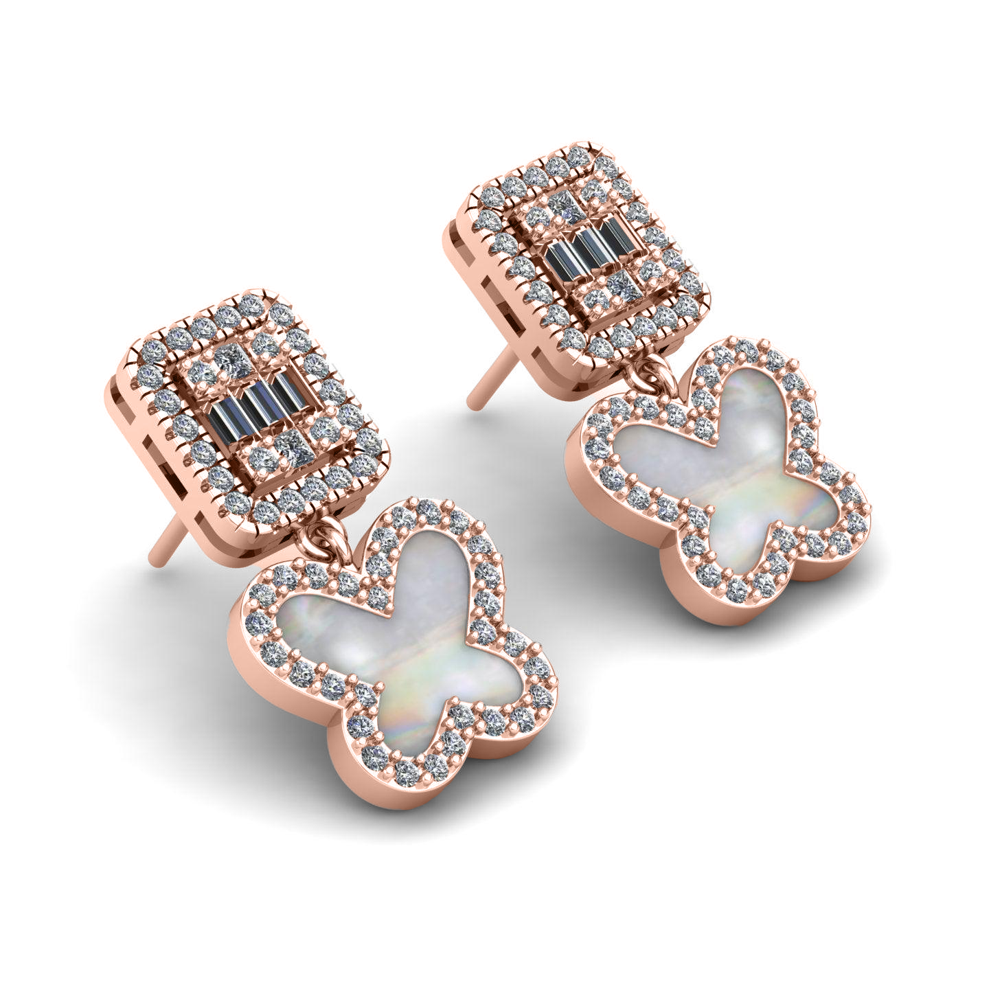Butterfly Bagget Mother Pearl Silver Ear Studs
