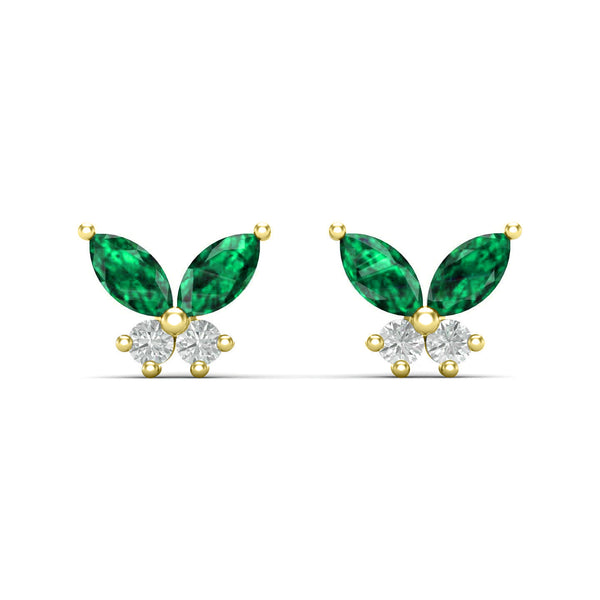 Mariposa Green Emerald Silver Ear Studs