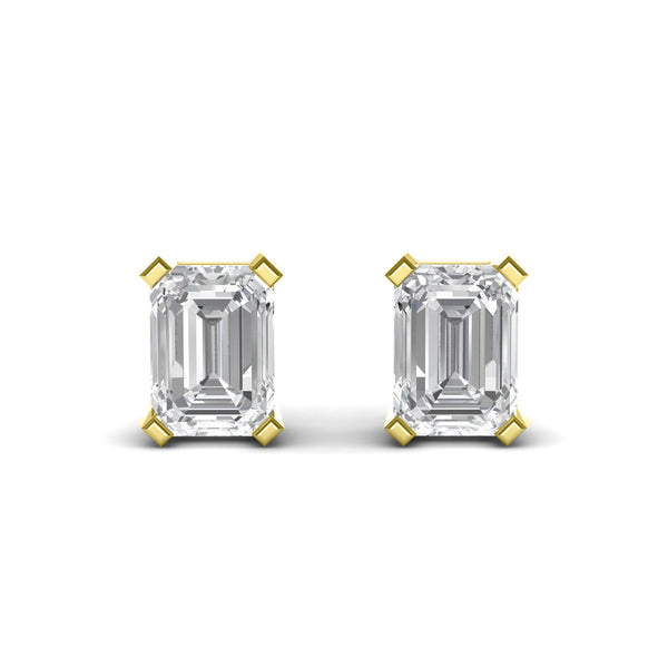 Emerald Cut Solitaire Silver Ear Studs