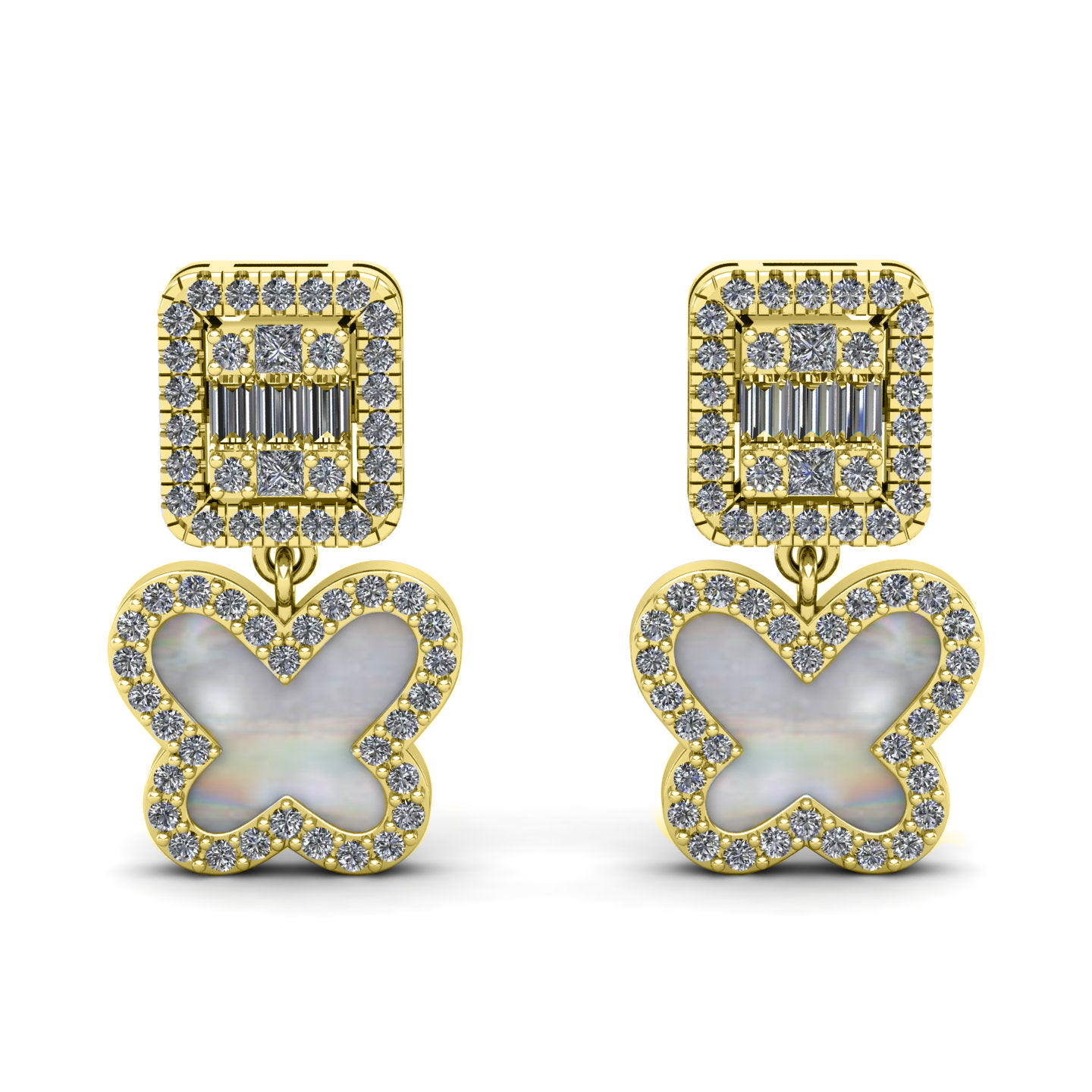 Butterfly Bagget Mother Pearl Silver Ear Studs