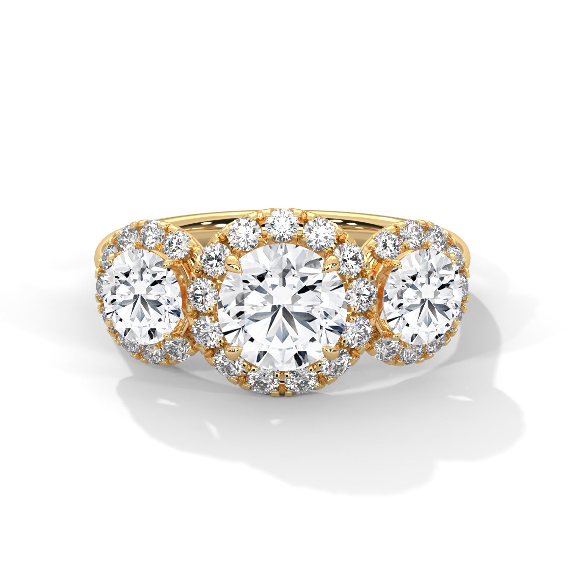 Trio Halo Solitaire Silver Studded Ring