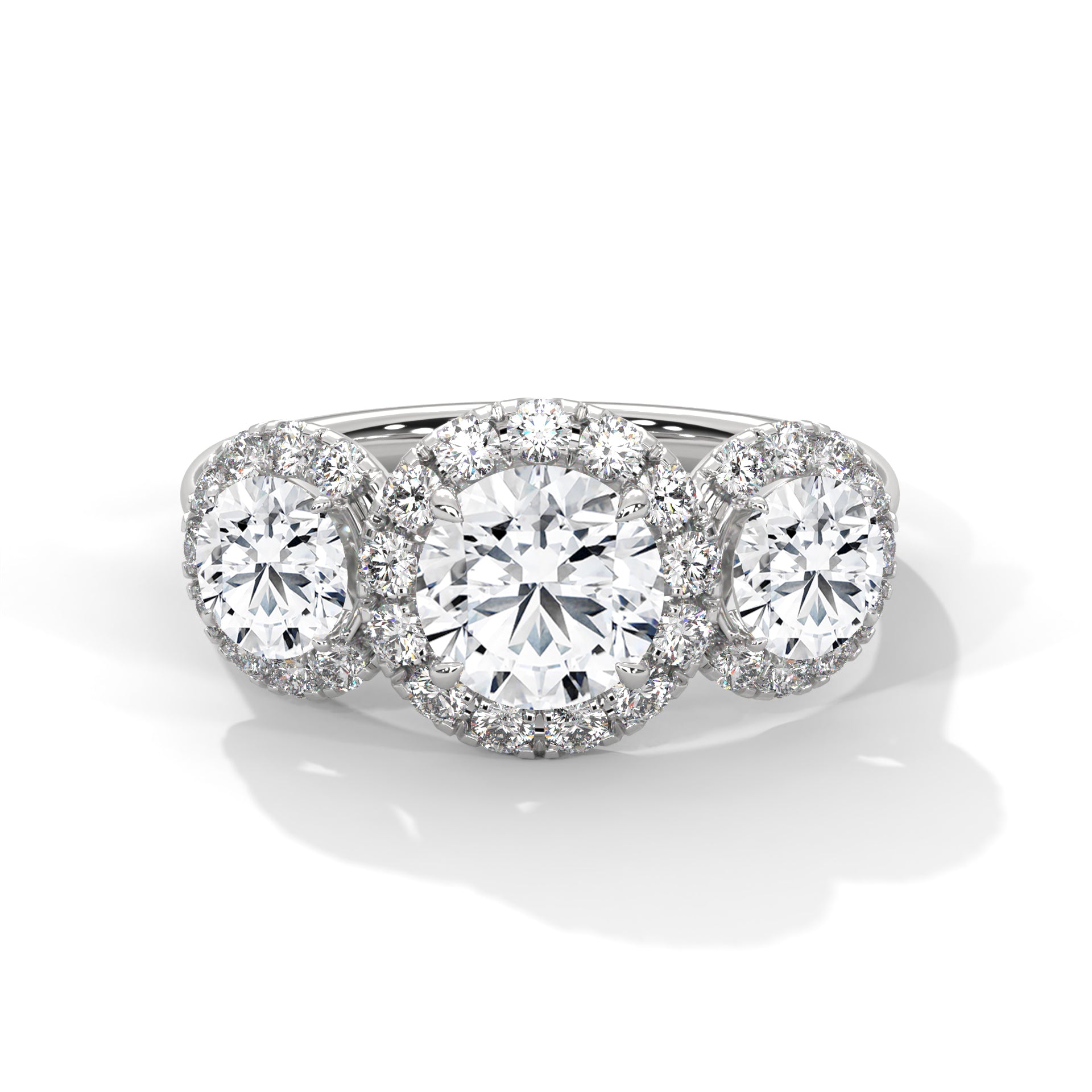 Trio Halo Solitaire Silver Studded Ring