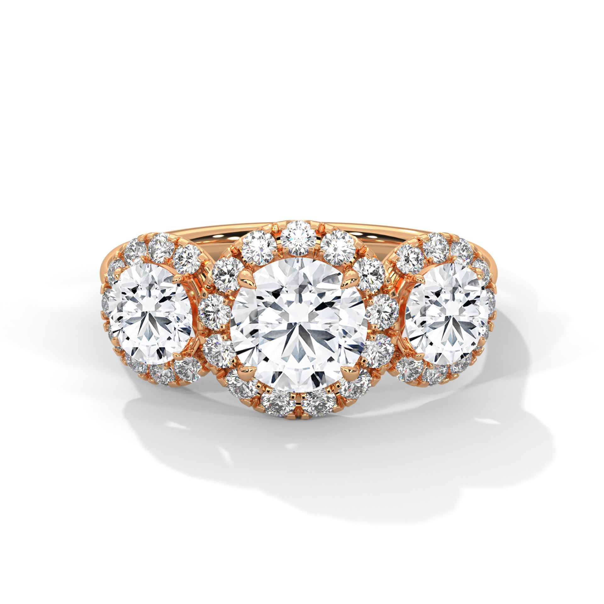 Trio Halo Solitaire Silver Studded Ring