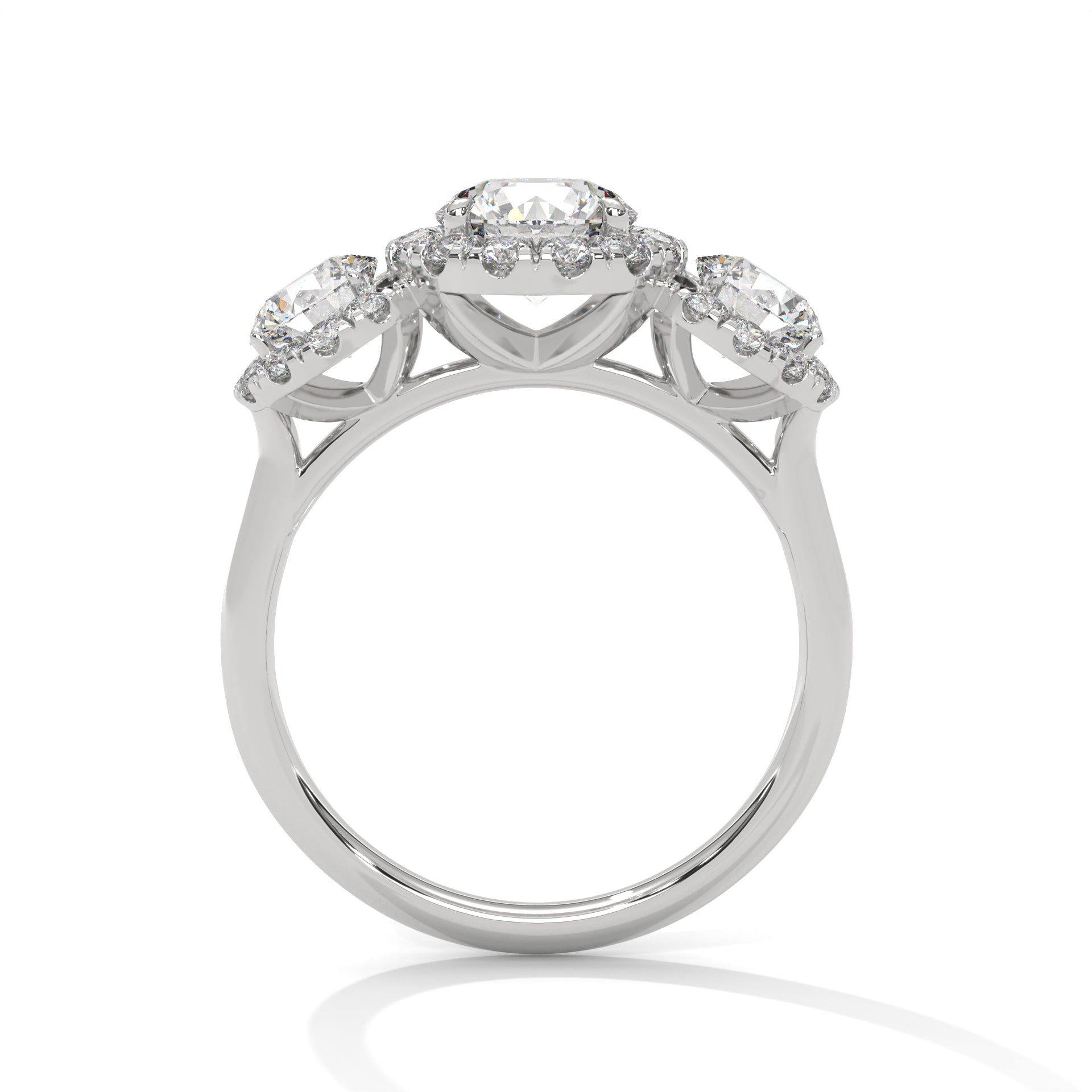 Trio Halo Solitaire Silver Studded Ring