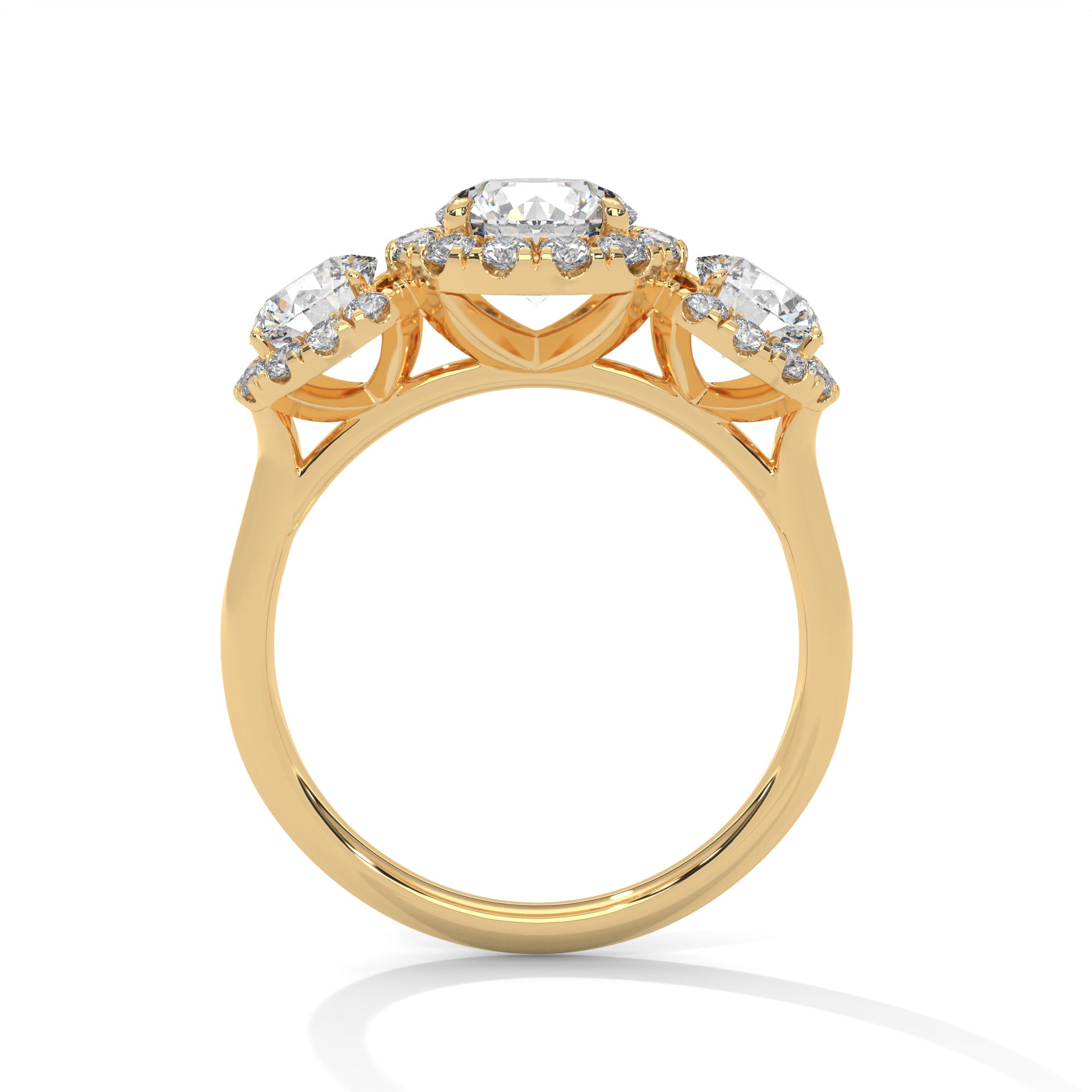 Trio Halo Solitaire Silver Studded Ring