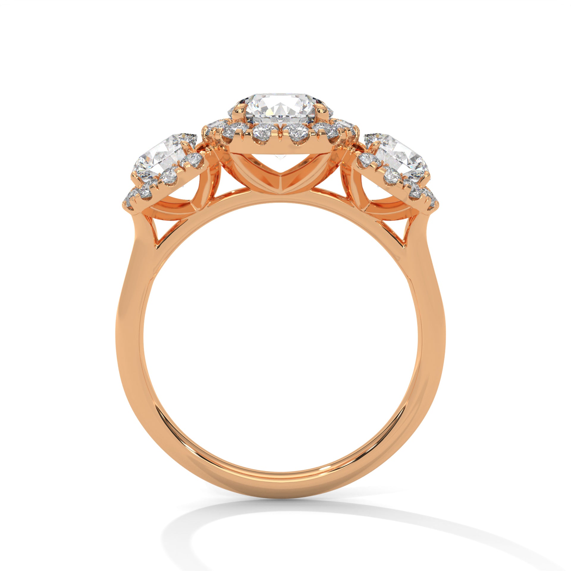 Trio Halo Solitaire Silver Studded Ring