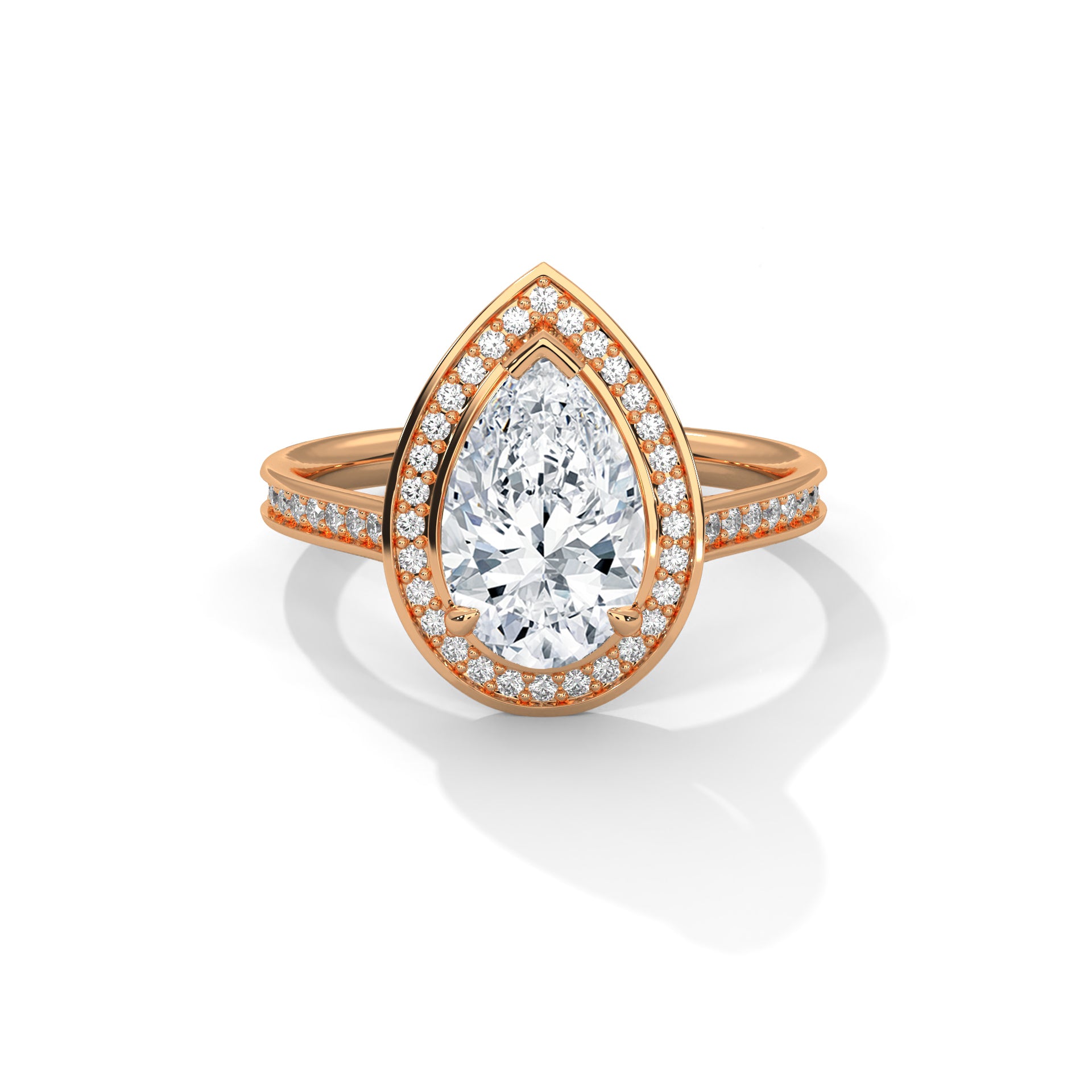 Pear Halo Solitaire Studded Ring