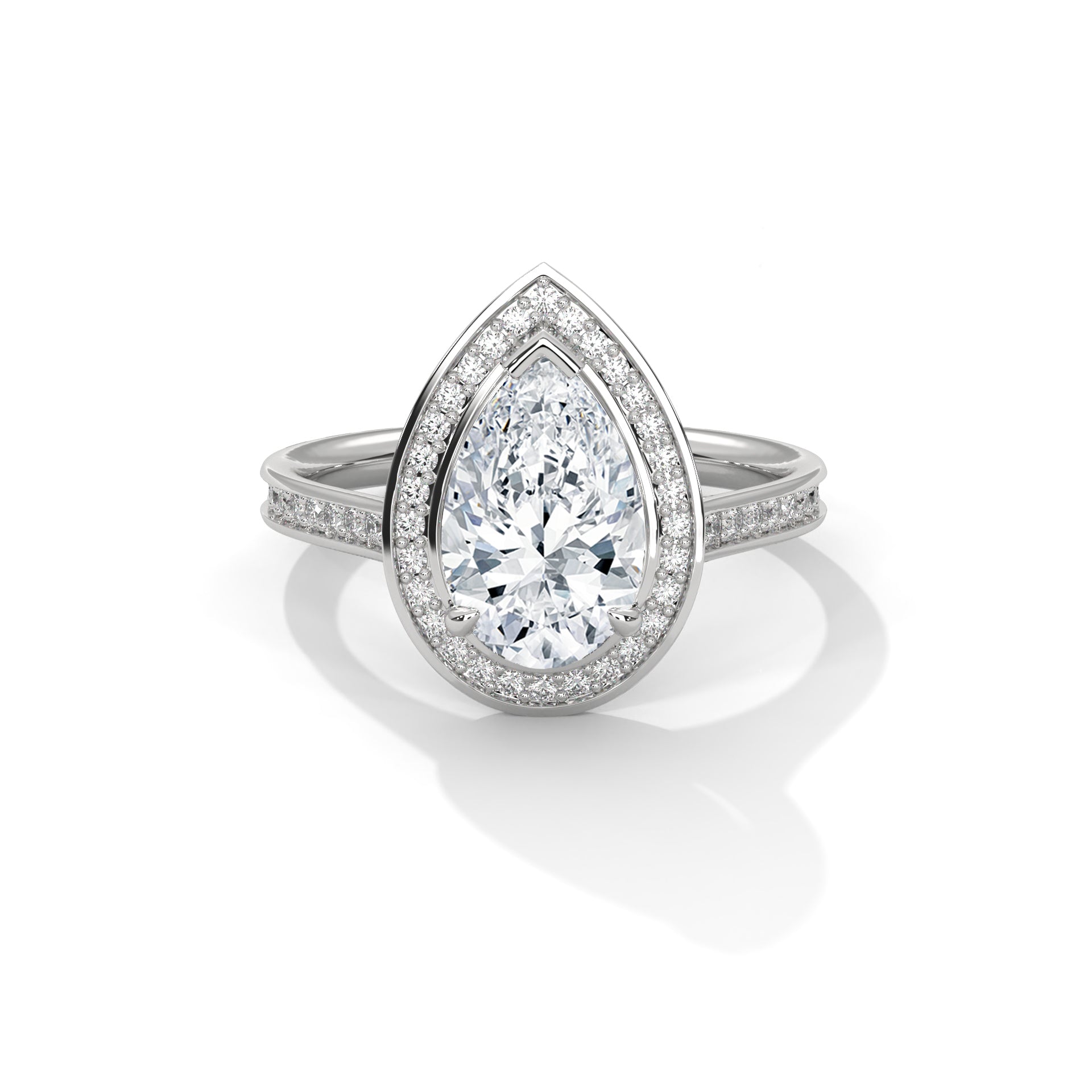 Pear Halo Solitaire Studded Ring