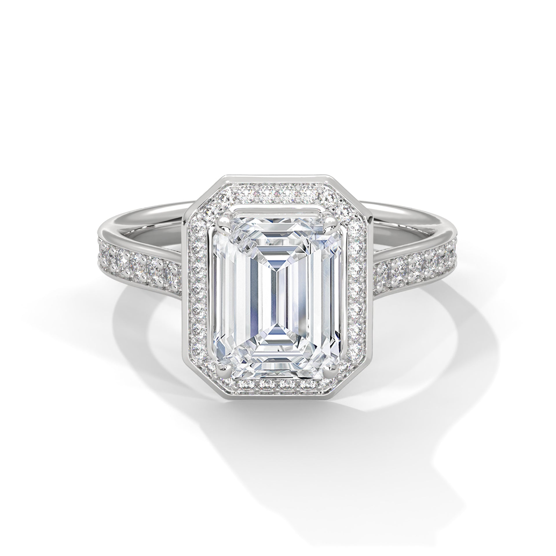 Emerald Halo Solitaire Studded Ring