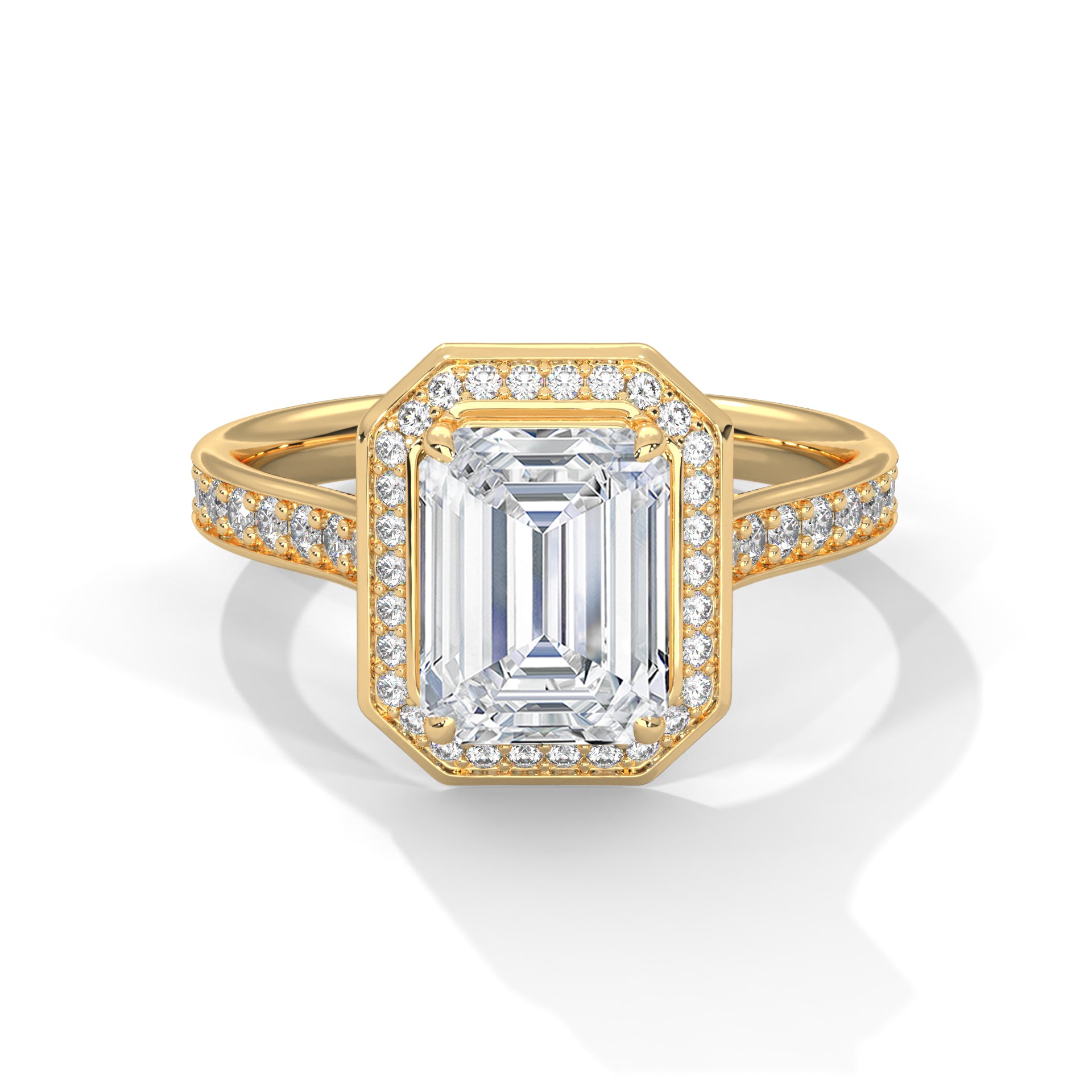 Emerald Halo Solitaire Studded Ring