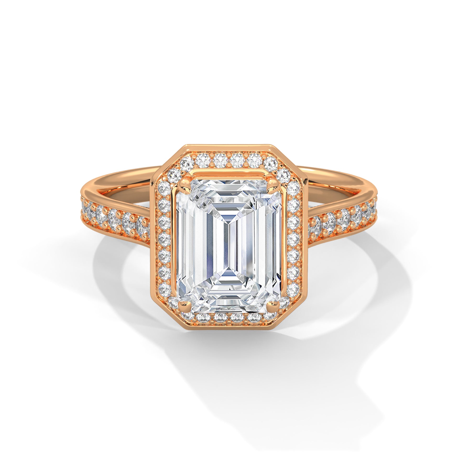 Emerald Halo Solitaire Studded Ring