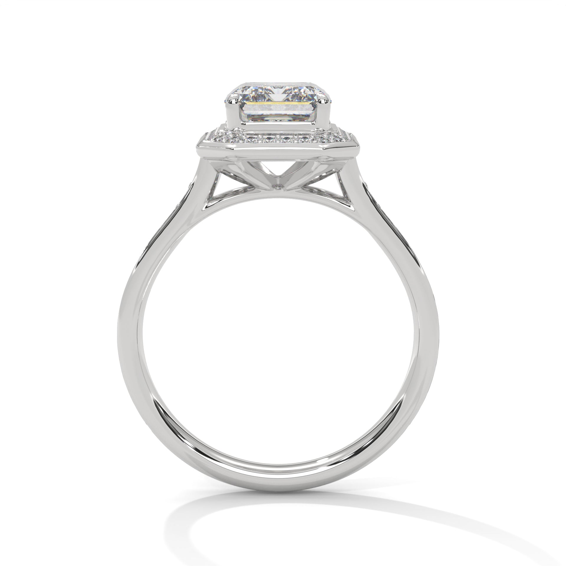 Emerald Halo Solitaire Studded Ring