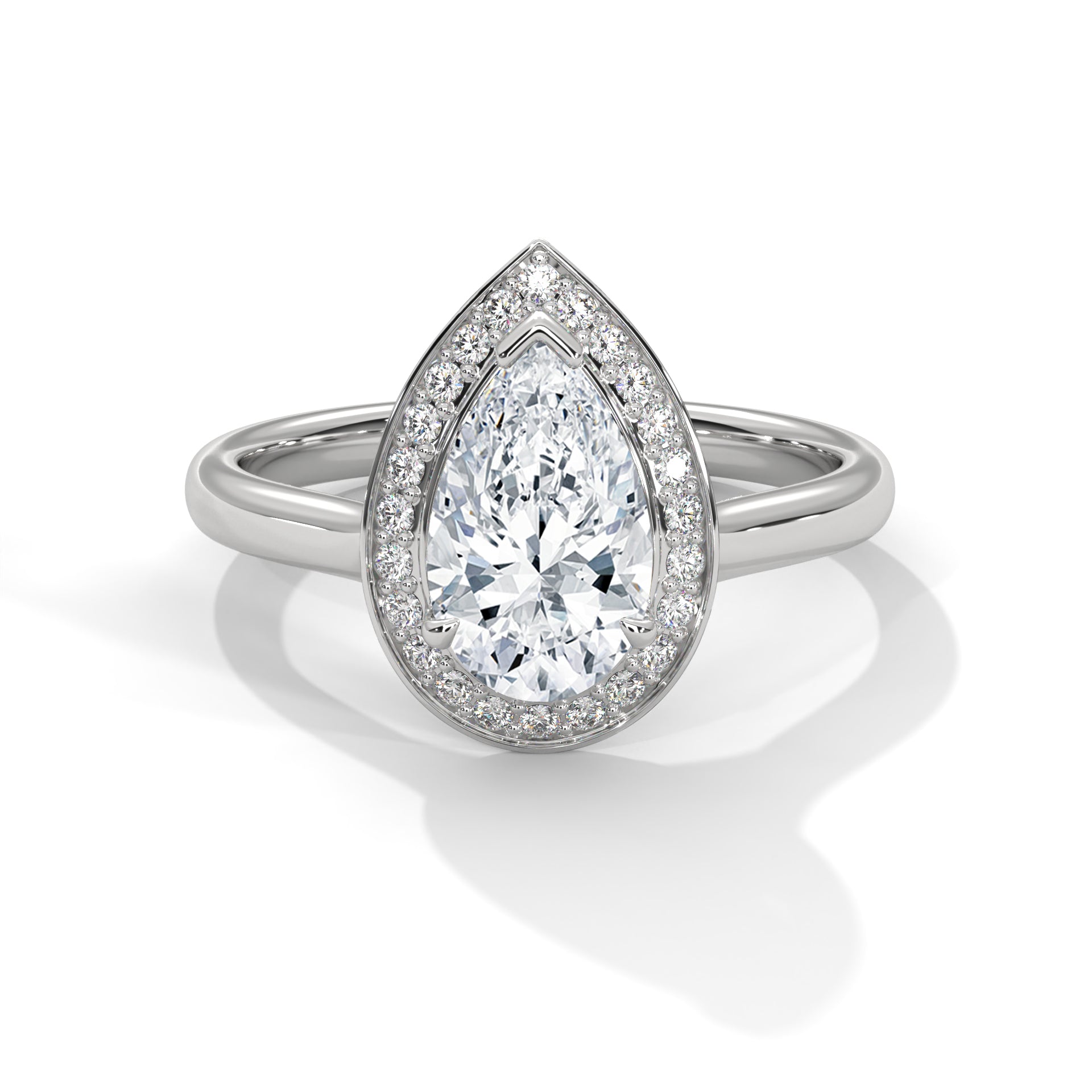 Pear Halo Solitaire Ring
