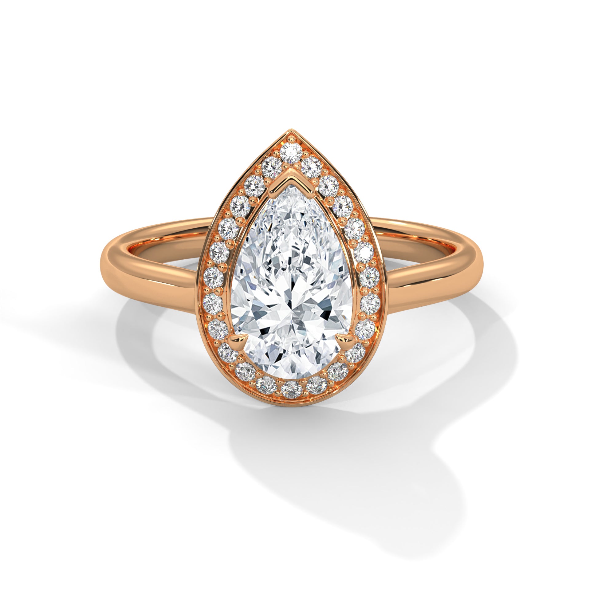 Pear Halo Solitaire Ring