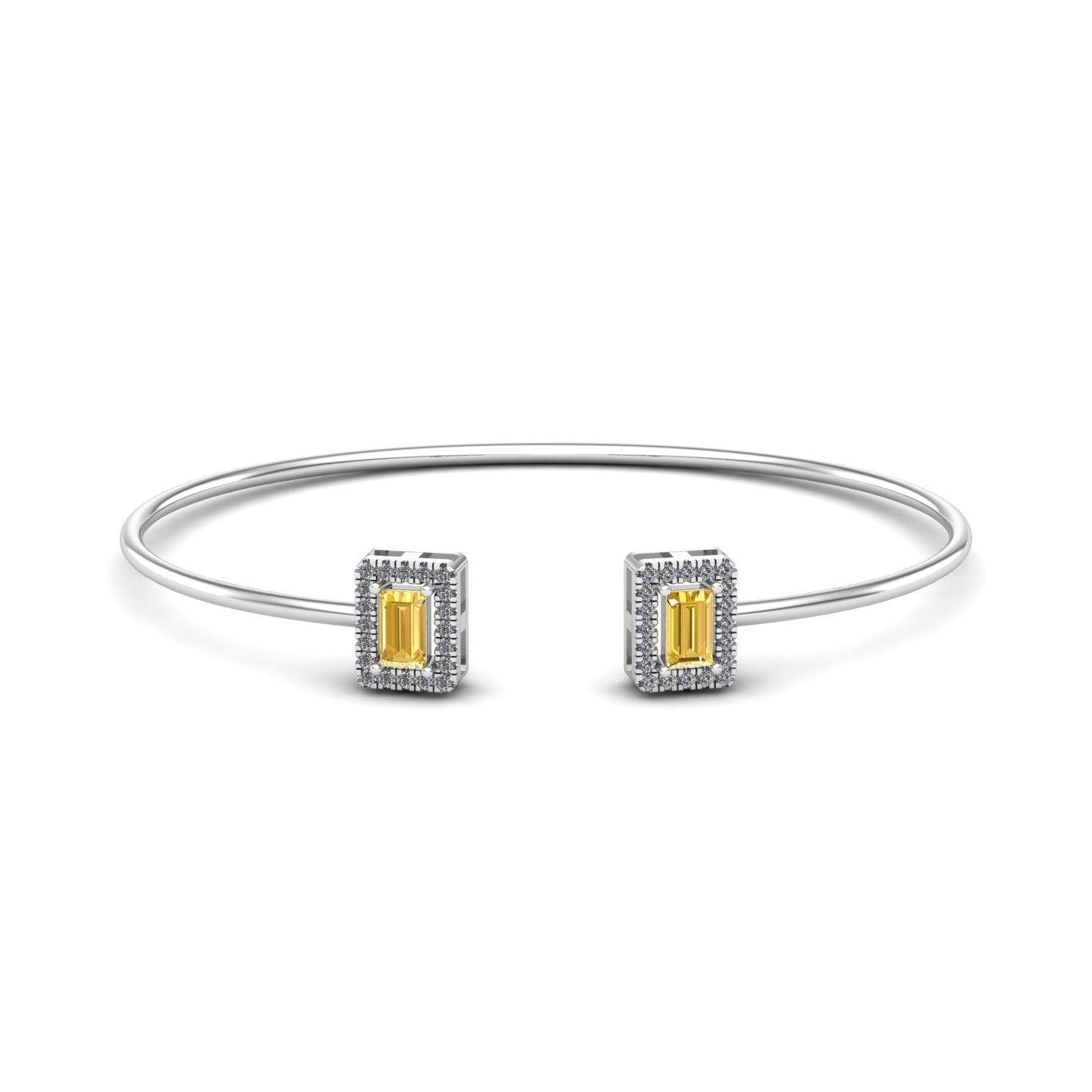 Fine Silver Baguette Ends Moissanite Bracelet