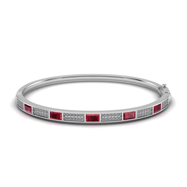 Fine Silver Red Ruby Moissanite Bracelet
