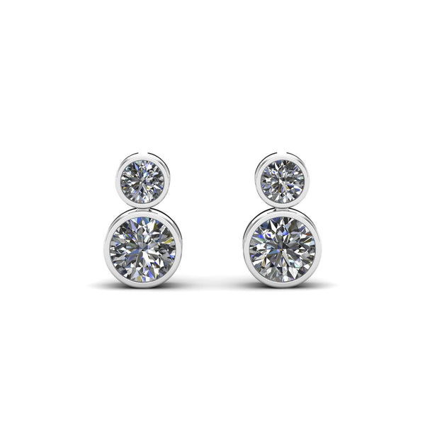 Round Duo Solitaire Silver Moissanite Studs