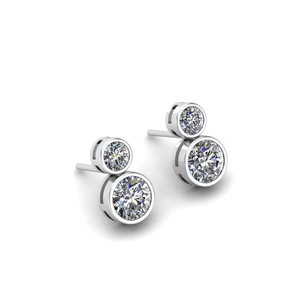 Round Duo Solitaire Silver Moissanite Studs