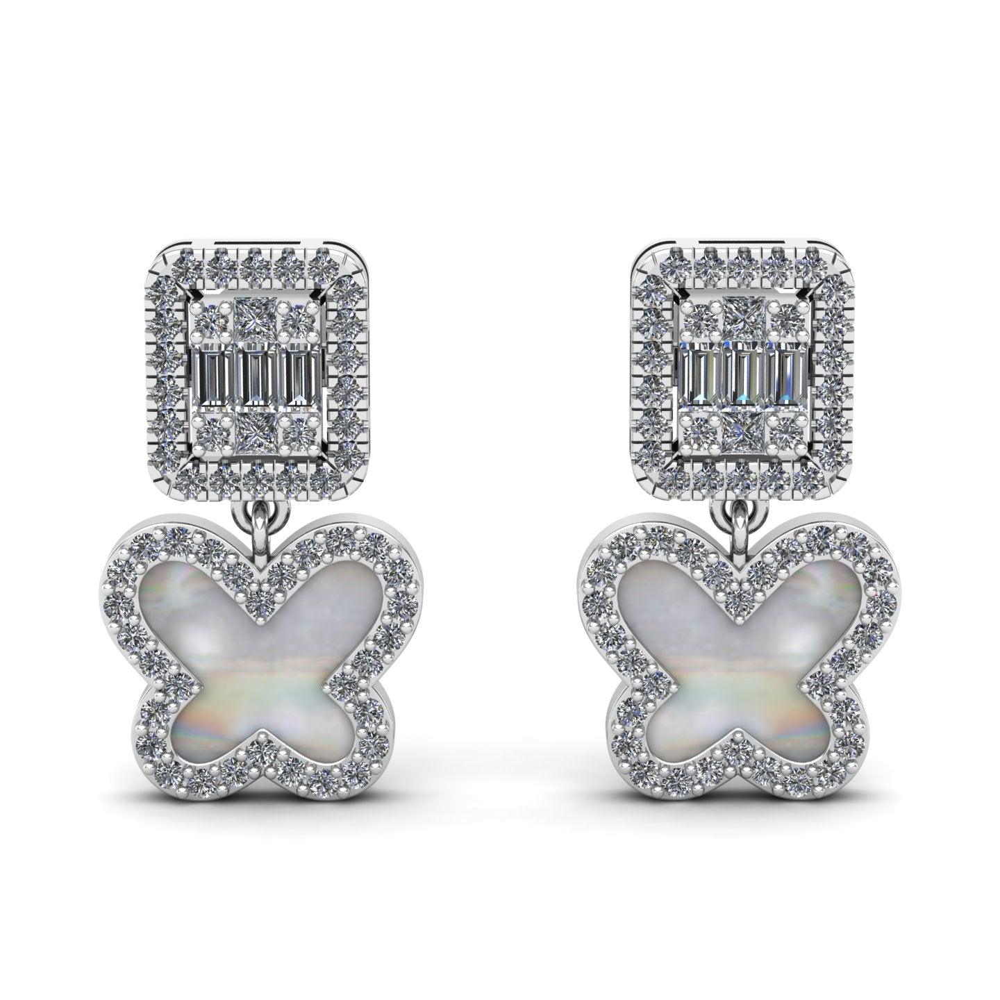 Butterfly Baguette Fine Moissanite Mother Pearl Silver Ear Studs