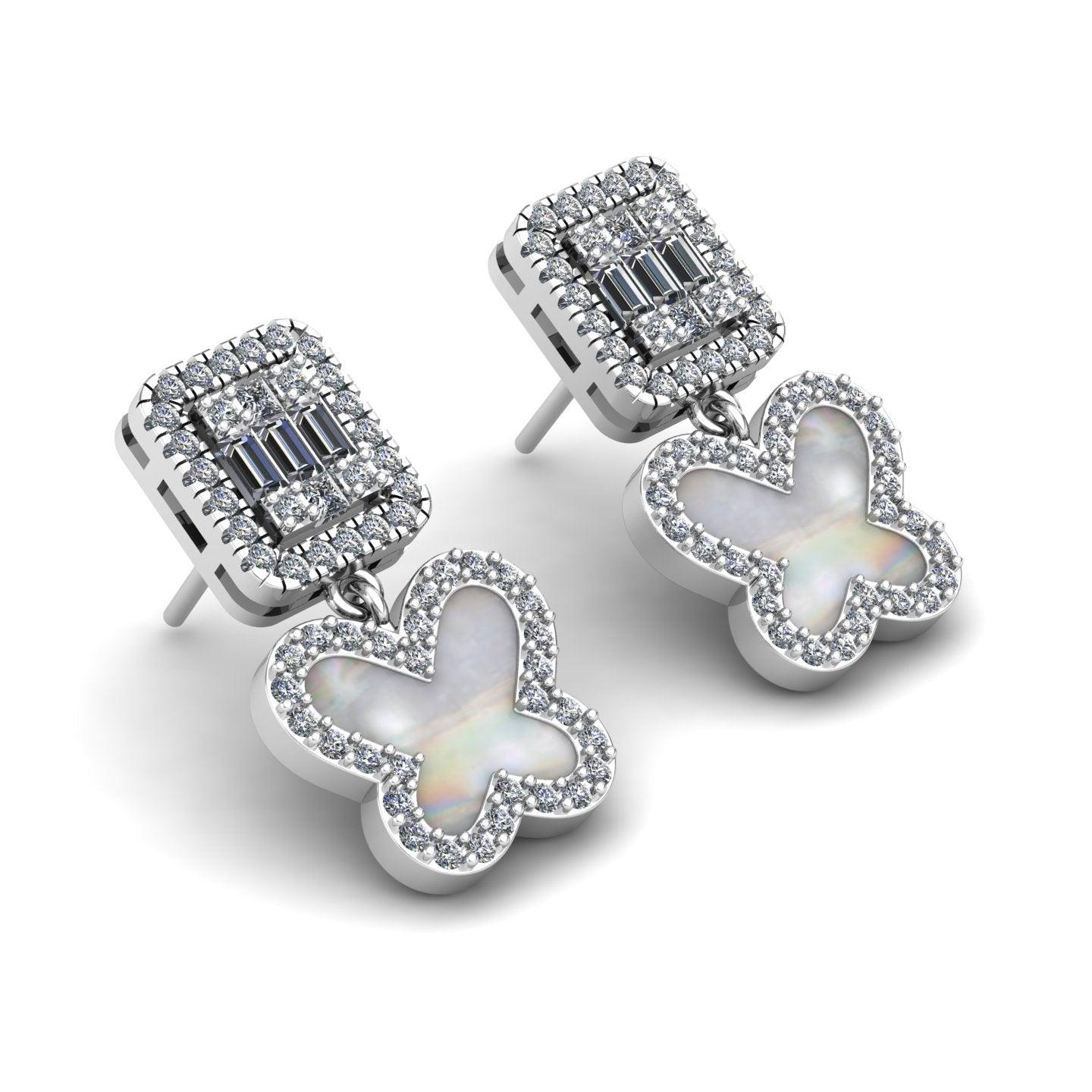 Butterfly Baguette Fine Moissanite Mother Pearl Silver Ear Studs