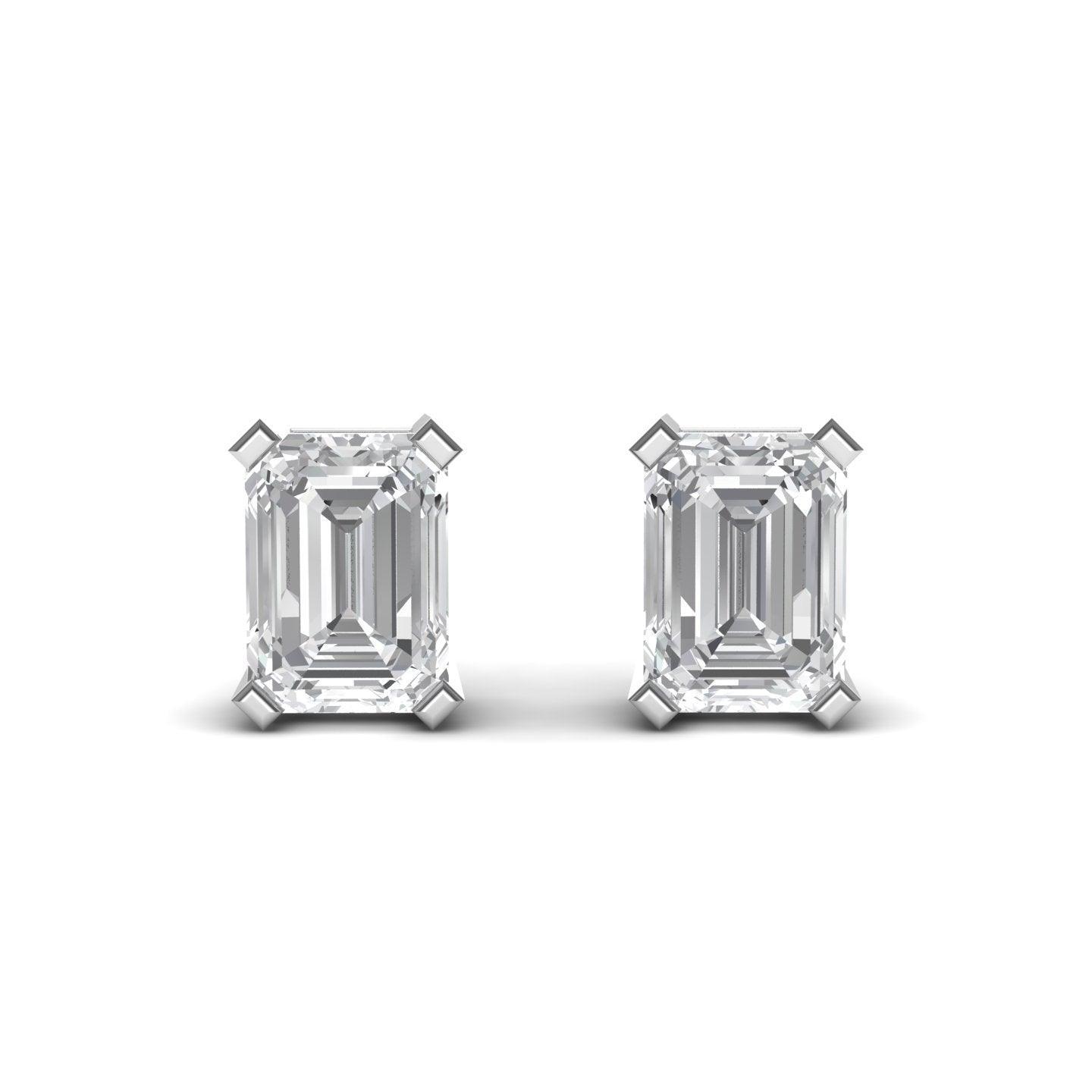 Emerald Cut Silver Moissanite Ear Studs - El Aréte