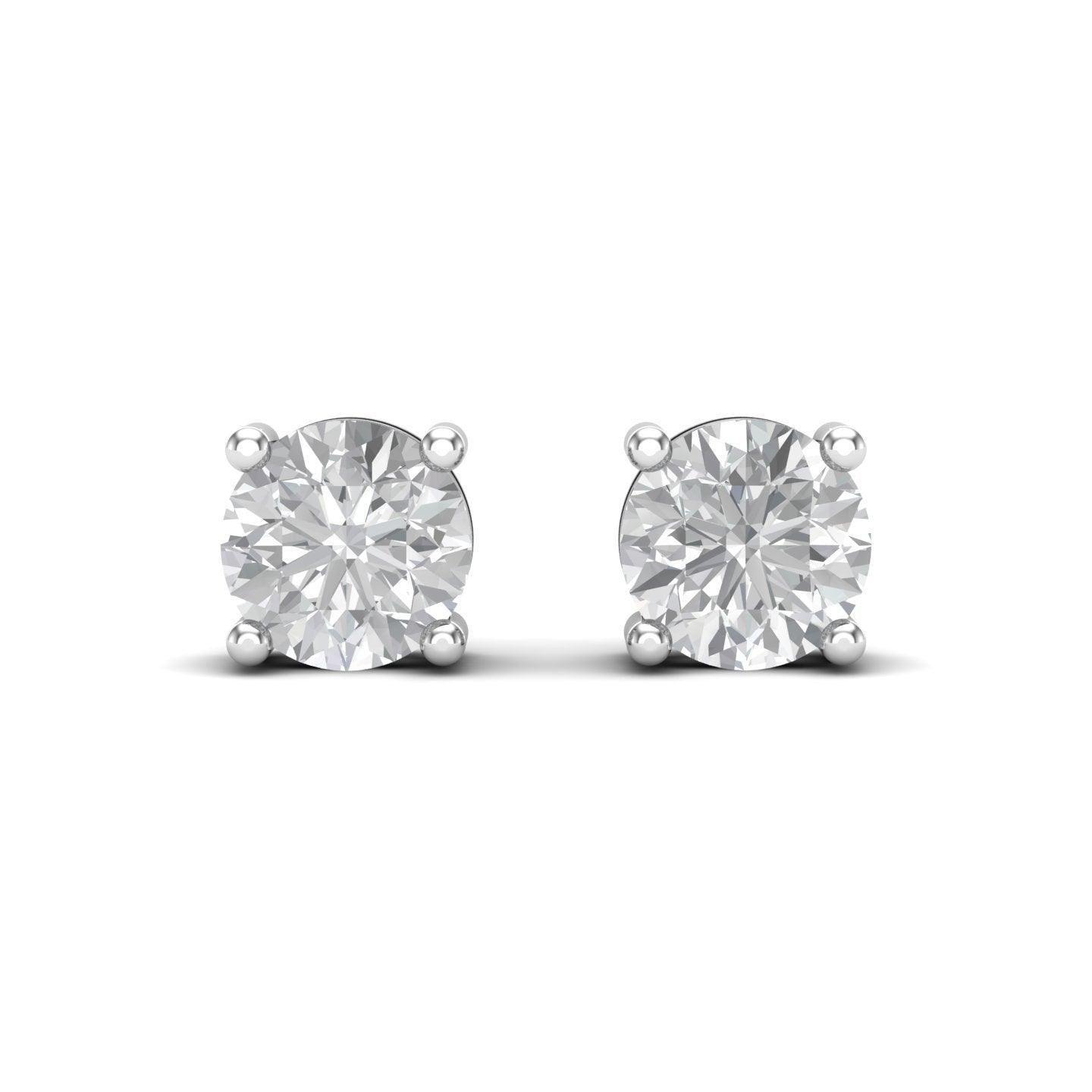 Round Solitaire Silver Ear Studs