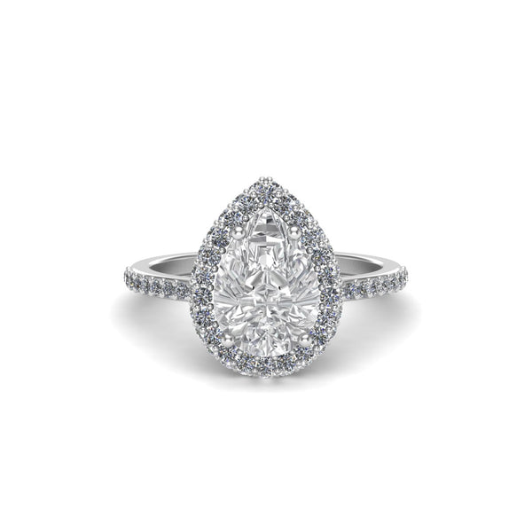 Pear Halo Silver Moissanite Ring