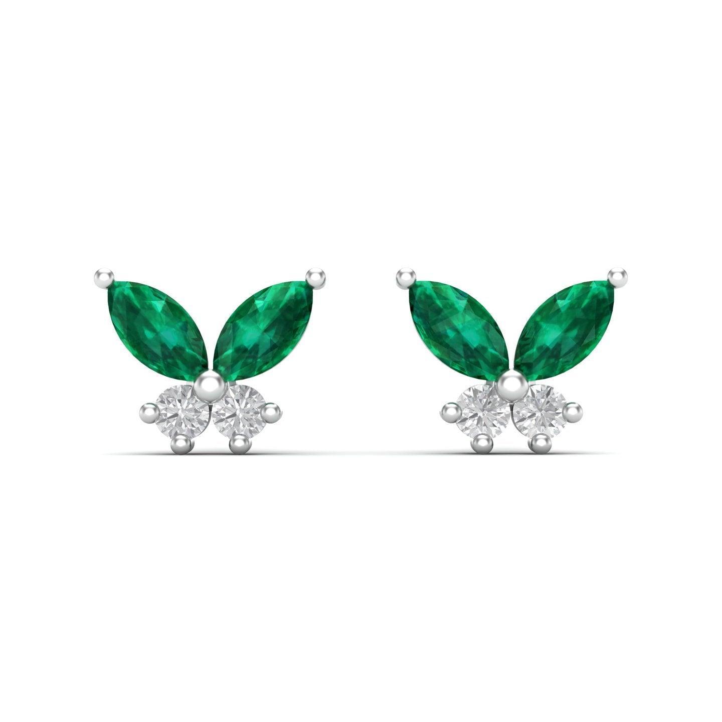 Mariposa Natural Emerald Moissanite Silver Ear Studs - El Aréte