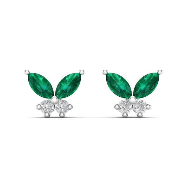 Mariposa Natural Emerald Moissanite Silver Ear Studs - El Aréte