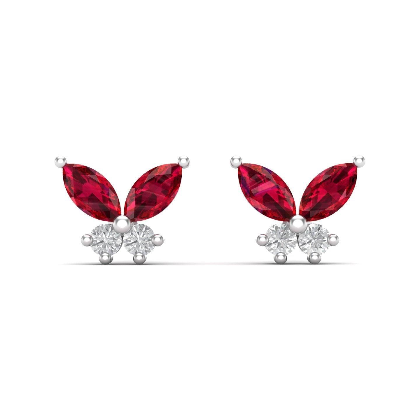 Mariposa Natural Ruby Moissanite Silver Ear Studs - El Aréte